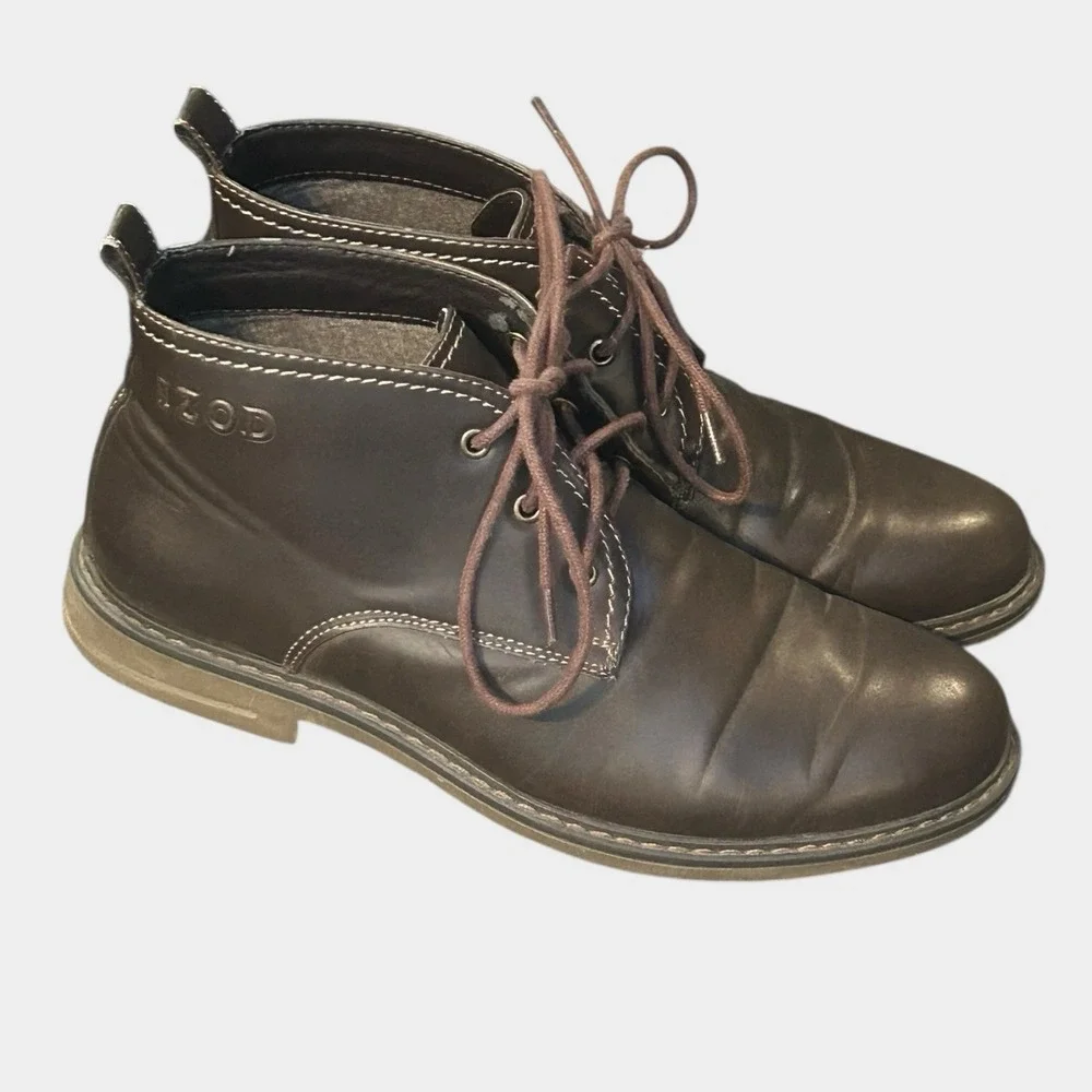 IZOD Cally Brown Leather Casual Chukka Boots Mens Size 9.5 M